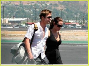 Angelina Jolie and Brad Pitt picture as they are on the runway of Burbank airport on August 26th 2006