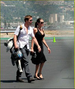 Angelina Jolie and Brad Pitt picture as they are on the runway of Burbank airport on August 26th 2006