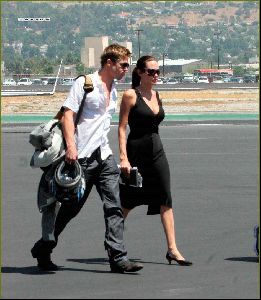 Angelina Jolie and Brad Pitt picture as they are on the runway of Burbank airport on August 26th 2006