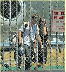 Angelina Jolie and Brad Pitt picture as they are on the runway of Burbank airport on August 26th 2006