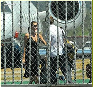 Angelina Jolie and Brad Pitt picture as they are on the runway of Burbank airport on August 26th 2006