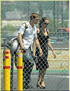 Angelina Jolie and Brad Pitt picture as they are on the runway of Burbank airport on August 26th 2006