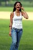 Actress Emmanuelle Chriqui pictures on the set of her new movie, You Dont Mess With The Zohan, with