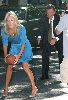 Kelly Ripa photo/pic in a short blue dress playing Rugby