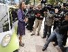 Segolene Royal : taking to journalists infront of the prototype electric car