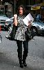 kim kardashian wearing a black and white printed coat in New York on October 31st, 2008