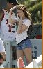 Miley Cyrus spotted wearing denim shorts on the filming set of Hannah Montana on the beaches of Malibu on July 9th 2008