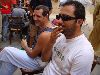 Adel Karam : Director Naser Fakih and Adel Karam drinking a cold soft drink while waiting for his abu reyad character turn