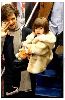 Suri Cruise : Beige fur dressy coat and silver Ballet Flat shoes