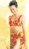 Azra Akin in a red floral wimming suit