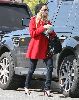 Nicole Richie : out of her car n Beverly Hills wearing a red pea coat, black mini-woolen hat, and high heels in Los Angeles, California on the 6th of January 2009