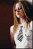 avril lavigne in a white neck-tie printed tshirt