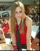 avril lavigne in a red blouse